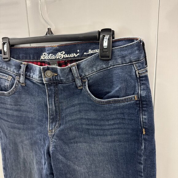Eddie Bauer Women's Flannel Lined Boyfriend Fit Jeans Size 6 Medium Blue - Picture 2 of 15